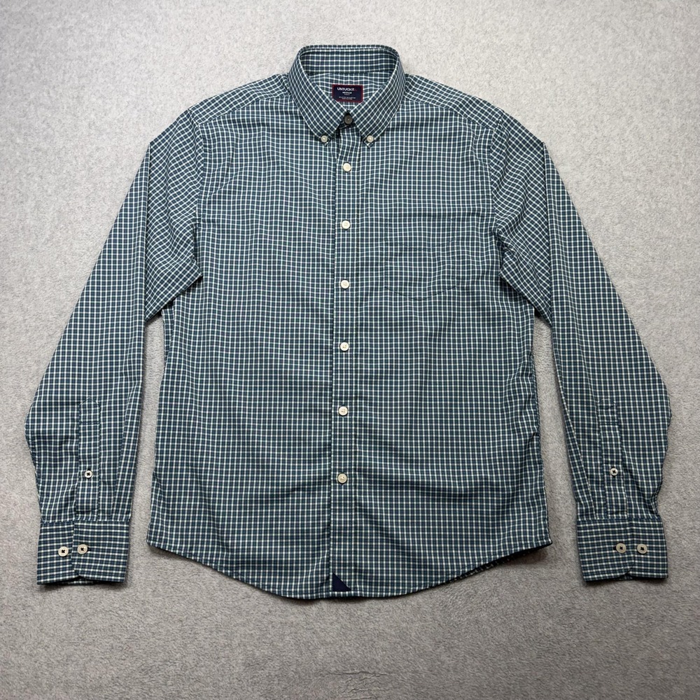 UNTUCKit Shirt Mens Medium Teal Check Long Sleeve Slim Fit Performance Tully